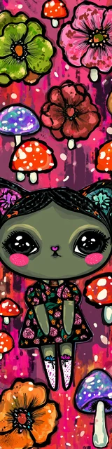 Free kawaii cats bookmark featuring a cute red cat with flowers